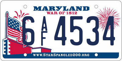 MD license plate 6AF4534