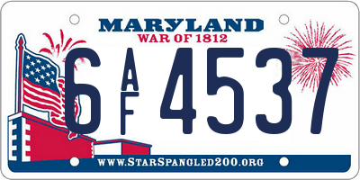 MD license plate 6AF4537