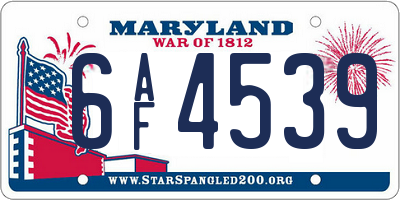 MD license plate 6AF4539