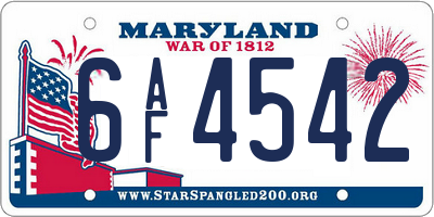 MD license plate 6AF4542