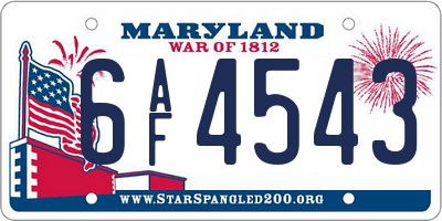 MD license plate 6AF4543