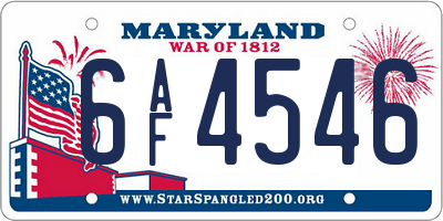MD license plate 6AF4546