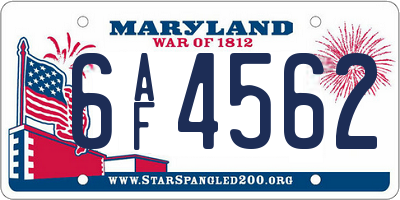 MD license plate 6AF4562