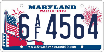 MD license plate 6AF4564