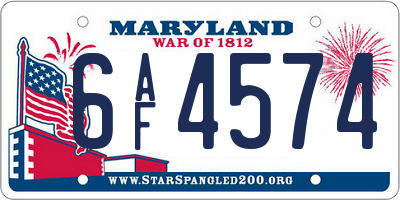 MD license plate 6AF4574