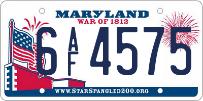 MD license plate 6AF4575
