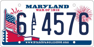 MD license plate 6AF4576