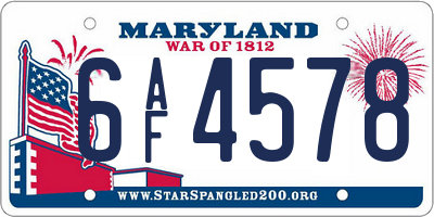 MD license plate 6AF4578