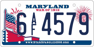 MD license plate 6AF4579