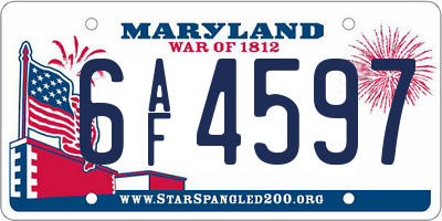 MD license plate 6AF4597