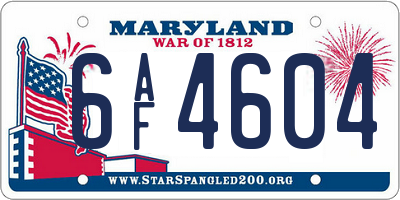 MD license plate 6AF4604