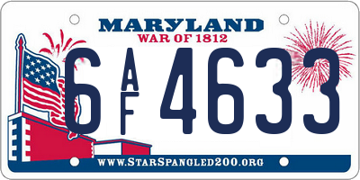 MD license plate 6AF4633