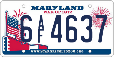 MD license plate 6AF4637