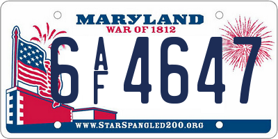 MD license plate 6AF4647