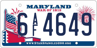 MD license plate 6AF4649