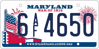 MD license plate 6AF4650