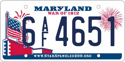 MD license plate 6AF4651
