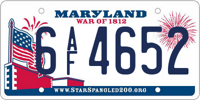 MD license plate 6AF4652