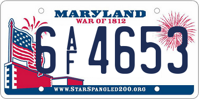 MD license plate 6AF4653
