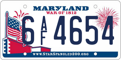 MD license plate 6AF4654