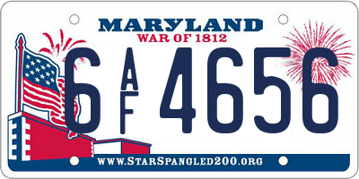 MD license plate 6AF4656