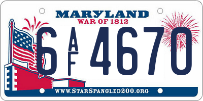 MD license plate 6AF4670