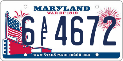 MD license plate 6AF4672