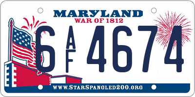 MD license plate 6AF4674