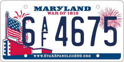 MD license plate 6AF4675
