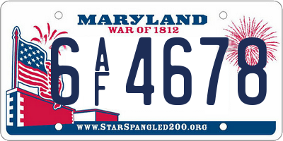 MD license plate 6AF4678