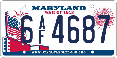 MD license plate 6AF4687