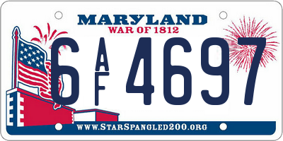 MD license plate 6AF4697