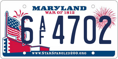 MD license plate 6AF4702