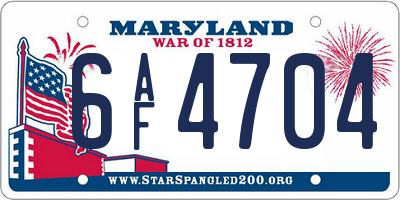 MD license plate 6AF4704