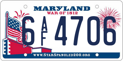 MD license plate 6AF4706