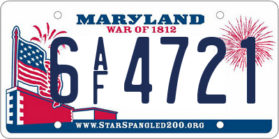MD license plate 6AF4721