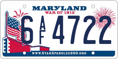 MD license plate 6AF4722