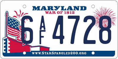 MD license plate 6AF4728