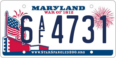 MD license plate 6AF4731