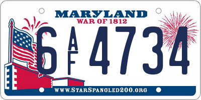 MD license plate 6AF4734