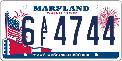 MD license plate 6AF4744