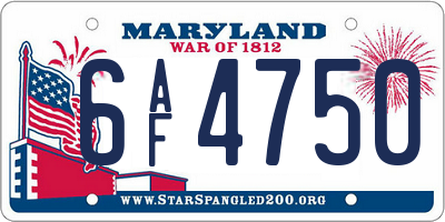 MD license plate 6AF4750