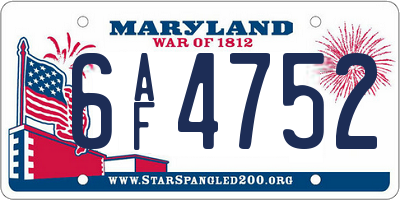 MD license plate 6AF4752