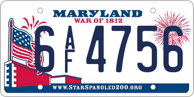 MD license plate 6AF4756