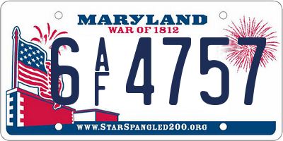 MD license plate 6AF4757