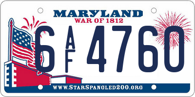 MD license plate 6AF4760
