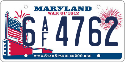 MD license plate 6AF4762
