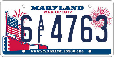 MD license plate 6AF4763