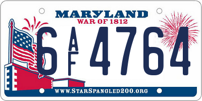 MD license plate 6AF4764