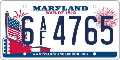 MD license plate 6AF4765